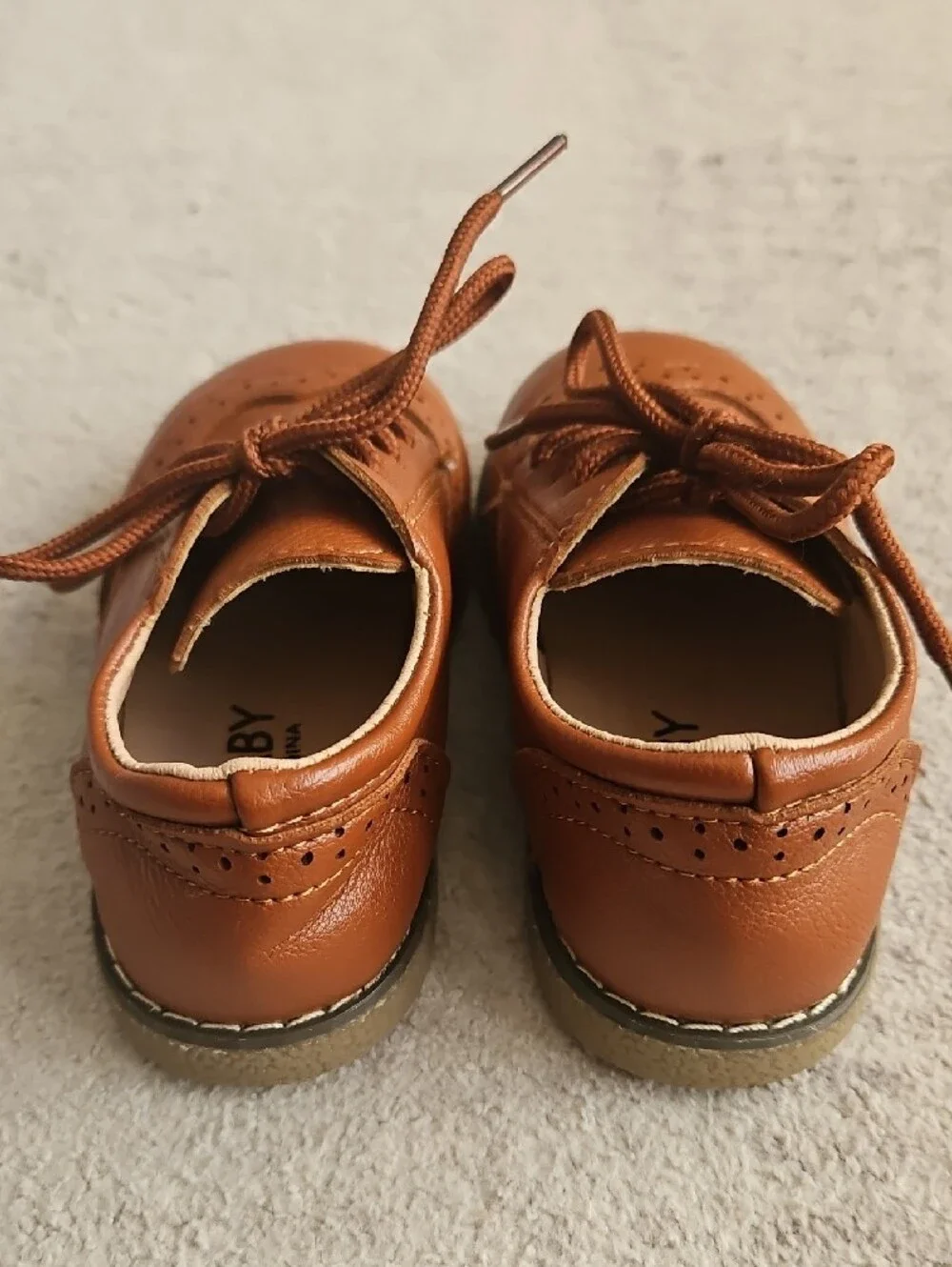 Toddler Tan Wingtip Lace-Up Dress Shoes